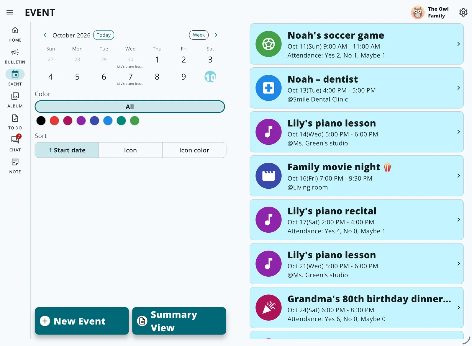 The Minerva MEET Event page on an iPad in landscape: the calendar, filter and sort on the left, the list of events on the right