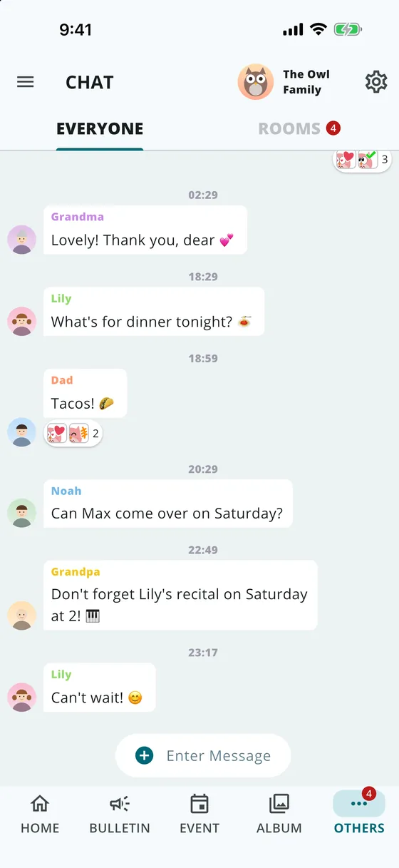 The Minerva MEET group chat with messages and reactions