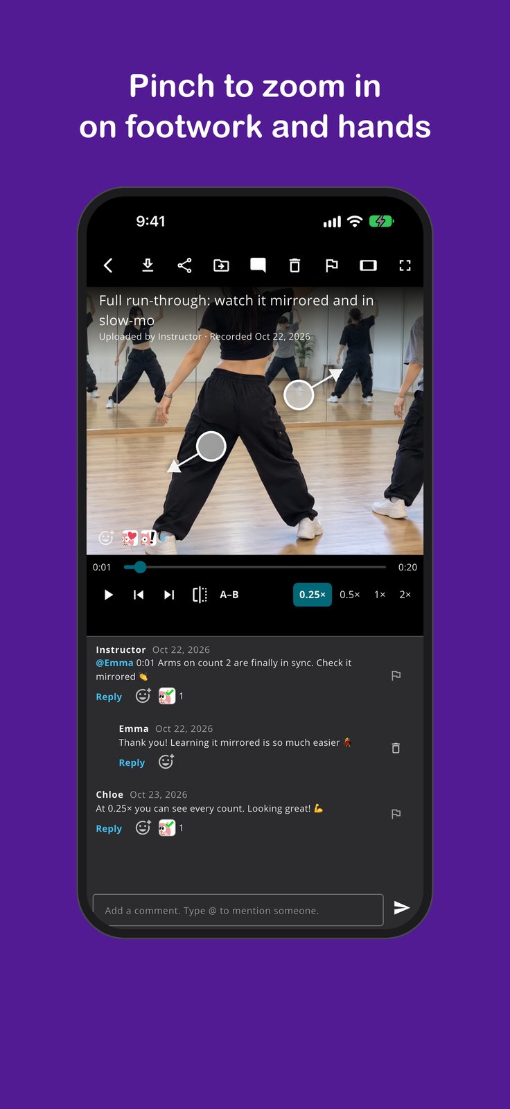 Dance: pinch to zoom