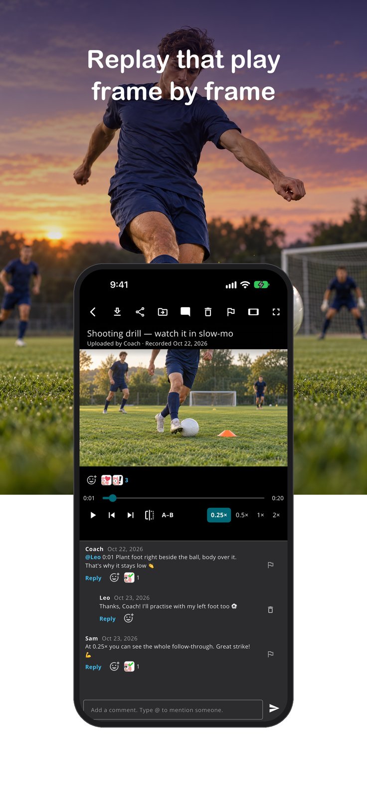 Sports: replay a play frame by frame