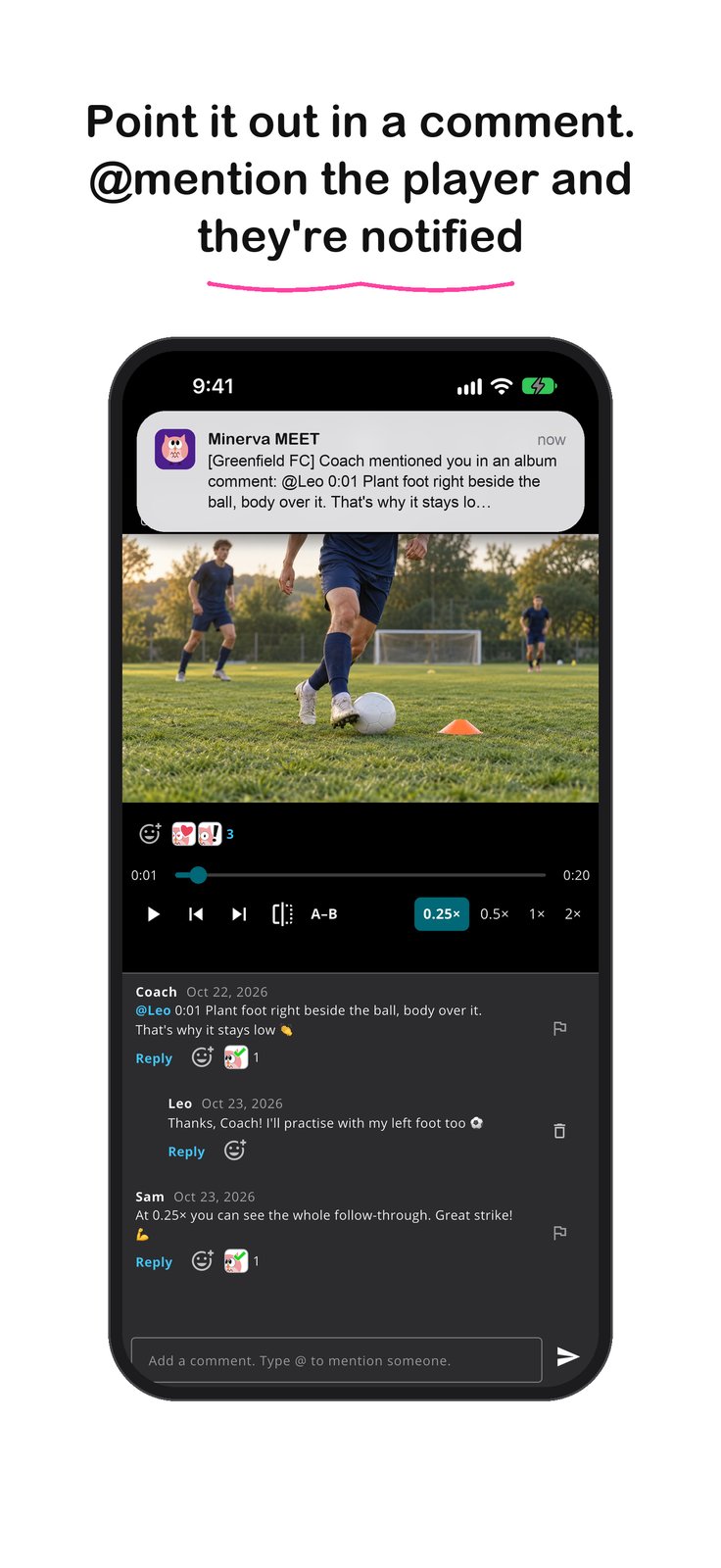 Sports: comments and @mentions